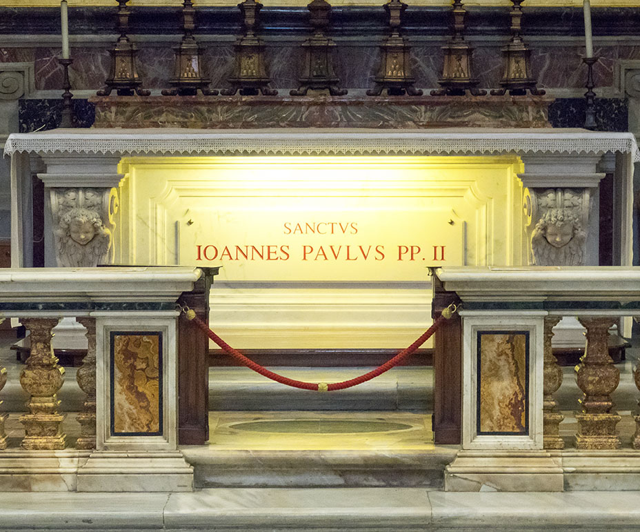 The tomb of the former Pope John Paul II in St Peters Basilica at Vatican City in Rome